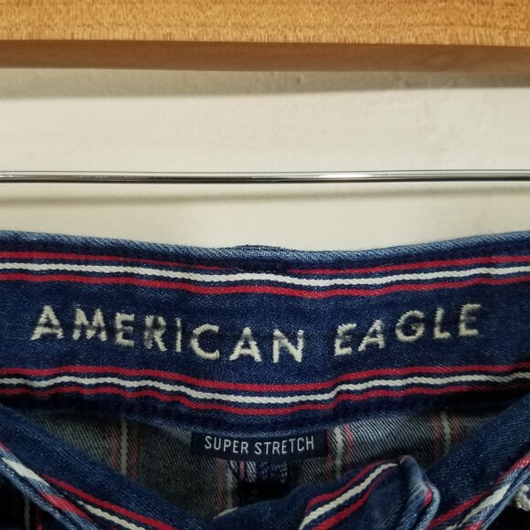 American Eagle Outfitters Hi-Rise Mini Striped Stretch Denim Skirt Blue/Red 2 - Picture 2 of 5